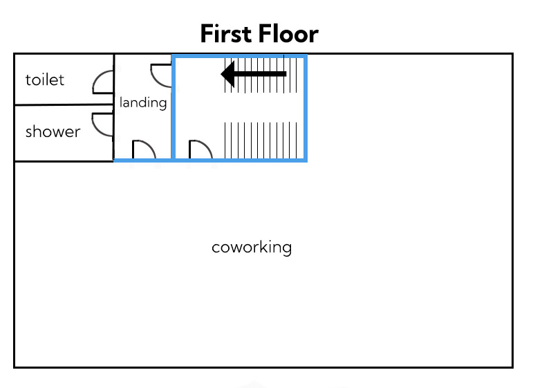 An outline map showing  The Createry's first floor