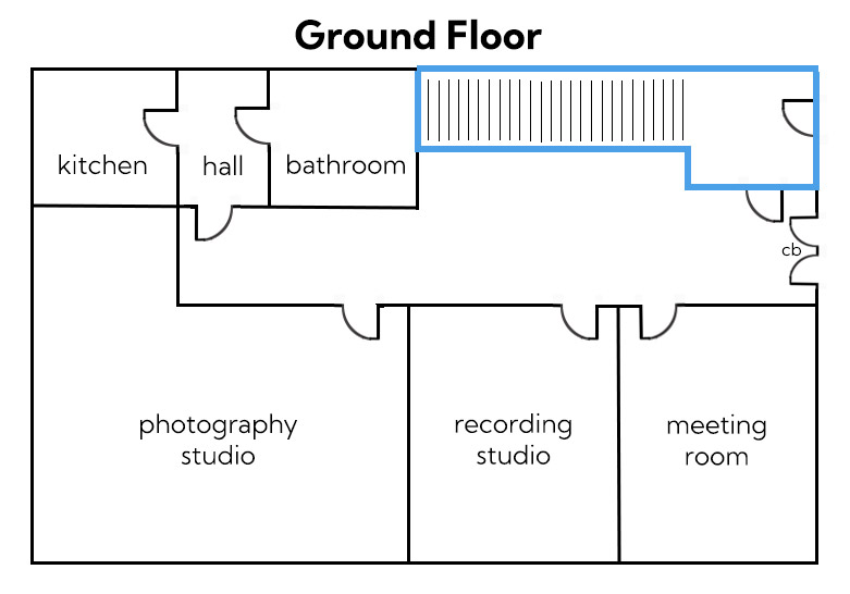 An outline map showing  The Createry's ground floor