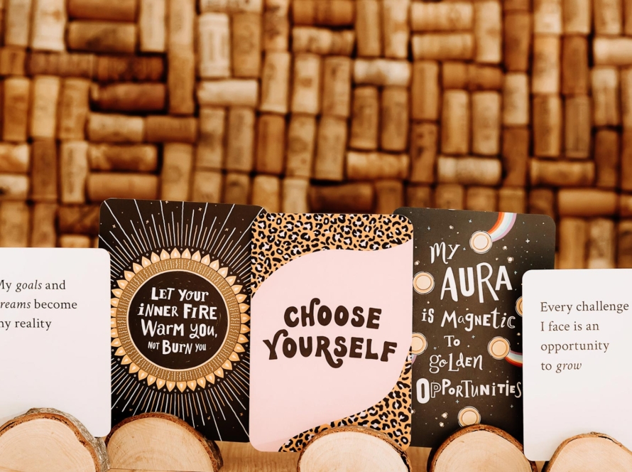 Affirmation cards in a row