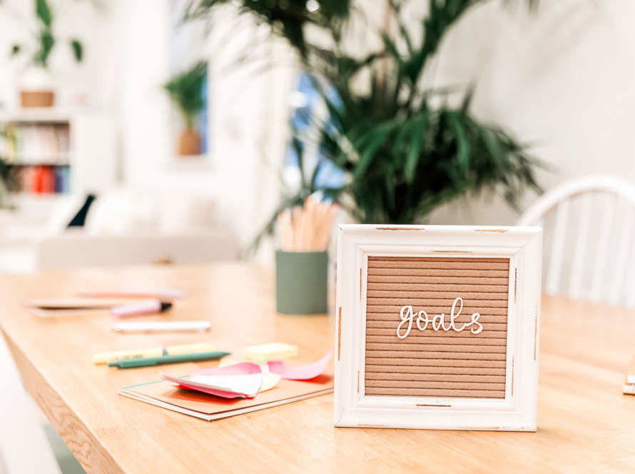 Goals pegboard on desk