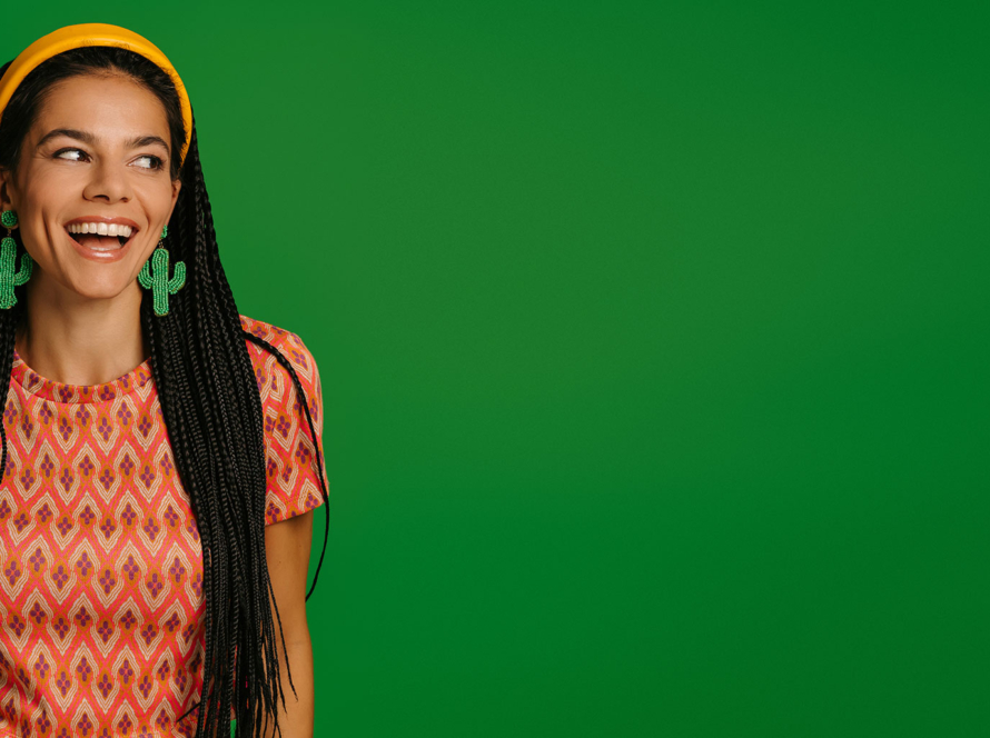 Woman smiling with green screen background